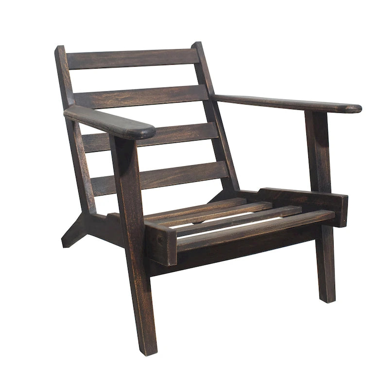 Fauteuil d'appoint en manguier à lattes marron / gris délavé / noir, une place