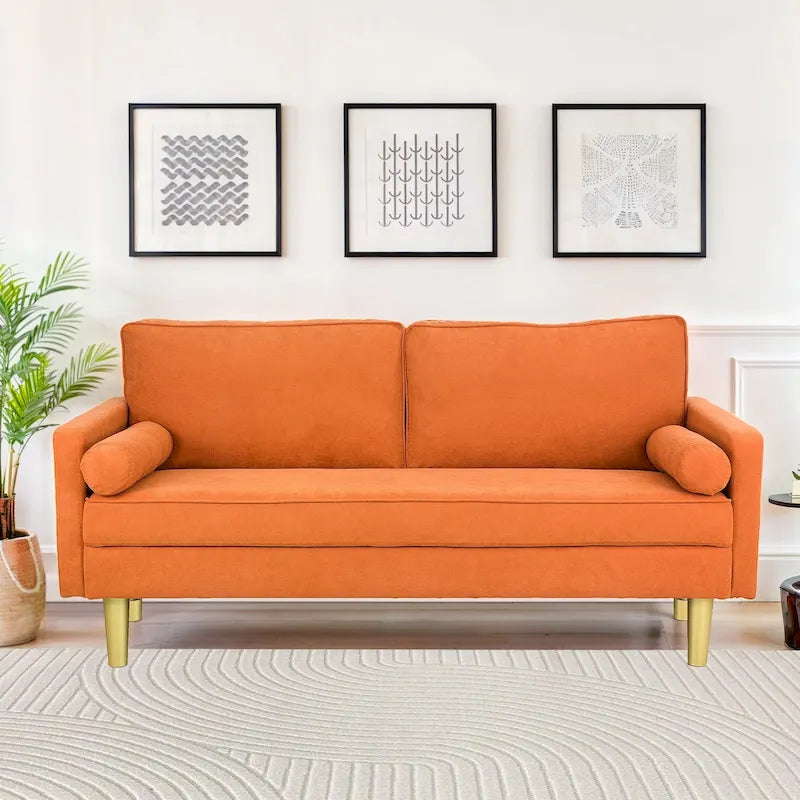 Causeuse 2 places en polyester blanc/gris/orange avec poches latérales