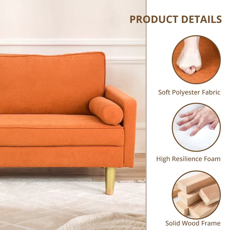 Causeuse 2 places en polyester blanc/gris/orange avec poches latérales