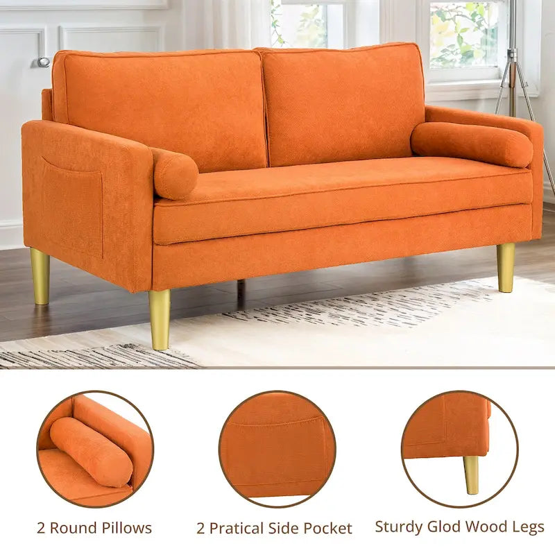 Causeuse 2 places en polyester blanc/gris/orange avec poches latérales
