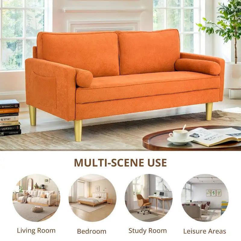 Causeuse 2 places en polyester blanc/gris/orange avec poches latérales