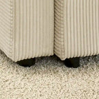 Canapé 3 places en velours côtelé beige/gris avec porte-gobelets et support de téléphone