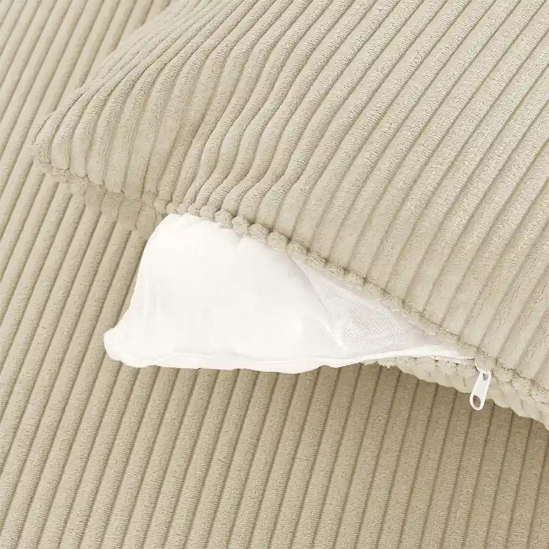 Canapé 3 places en velours côtelé beige/gris avec porte-gobelets et support de téléphone