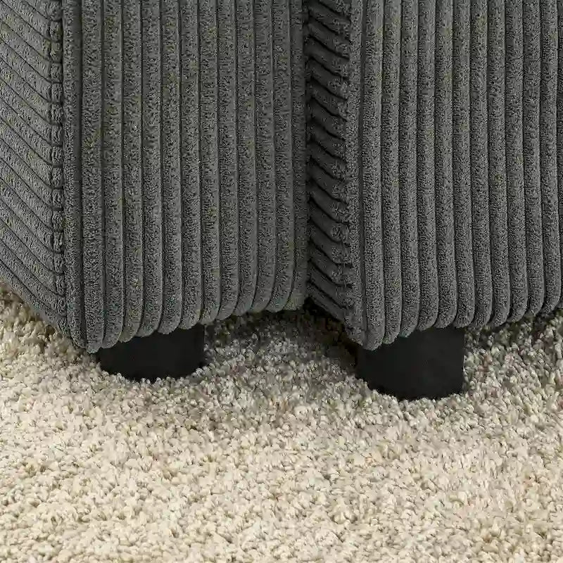 Canapé 3 places en velours côtelé beige/gris avec porte-gobelets et support de téléphone