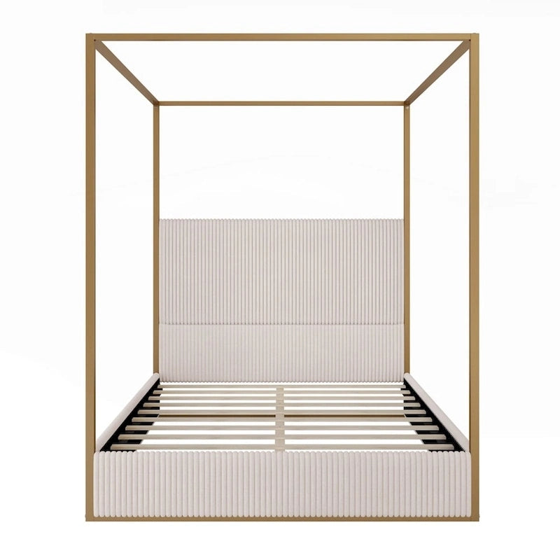 Lit à baldaquin en métal avec tête de lit en velours – Beige/Doré et Noir/Blanc | King et Queen