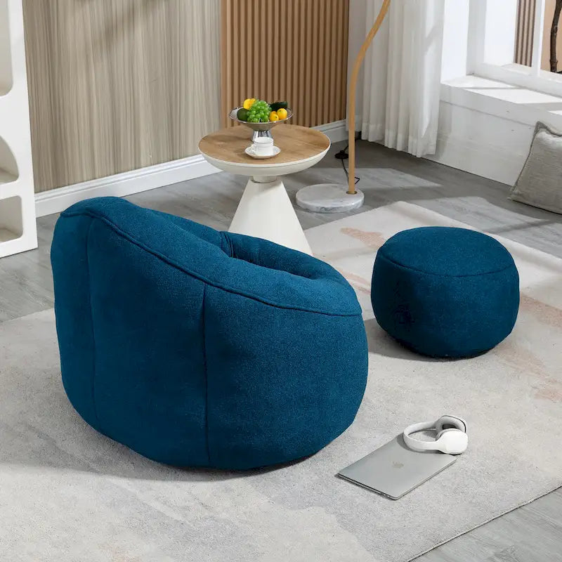 Fauteuil poire avec repose-pieds – Beige / Gris / Bleu, 1 place