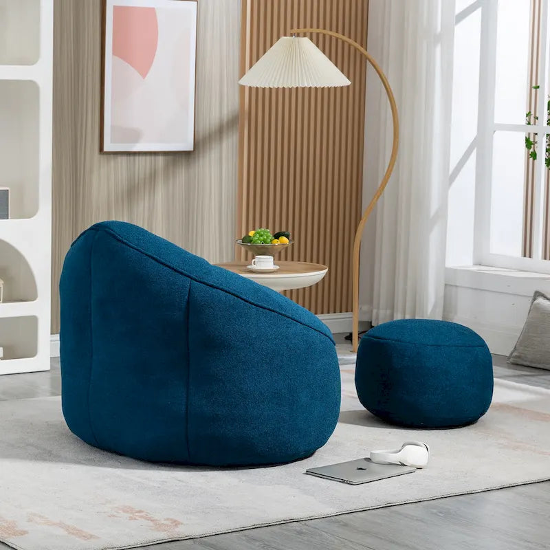 Fauteuil poire avec repose-pieds – Beige / Gris / Bleu, 1 place