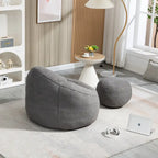 Fauteuil poire avec repose-pieds – Beige / Gris / Bleu, 1 place
