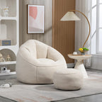 Fauteuil poire avec repose-pieds – Beige / Gris / Bleu, 1 place