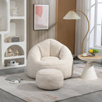 Fauteuil poire avec repose-pieds – Beige / Gris / Bleu, 1 place