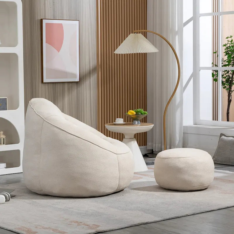 Fauteuil poire avec repose-pieds – Beige / Gris / Bleu, 1 place