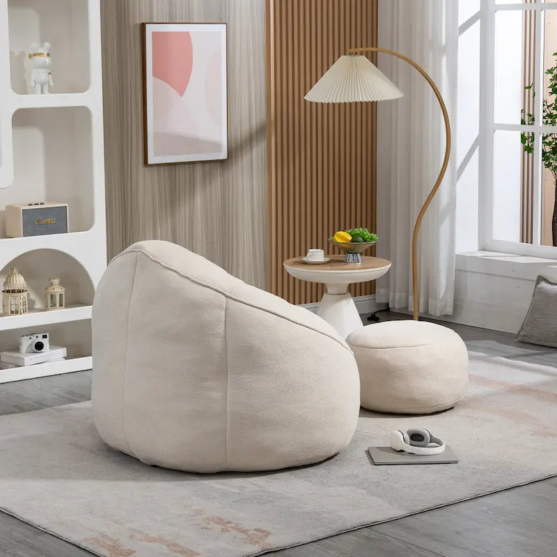 Fauteuil poire avec repose-pieds – Beige / Gris / Bleu, 1 place