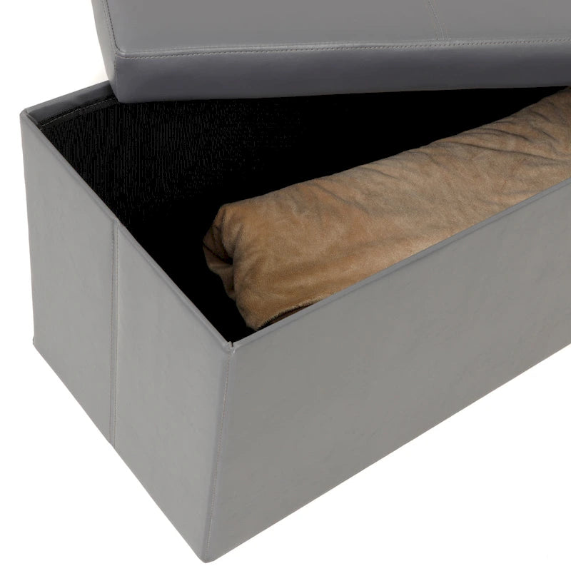 Ottoman de rangement pliant touffeté gris, 1 personne