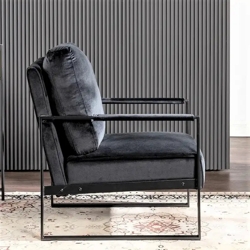 Fauteuil d'appoint en velours avec accoudoirs en métal, une place – Gris / Noir / Rose / Bleu