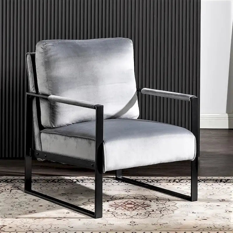 Fauteuil d'appoint en velours avec accoudoirs en métal, une place – Gris / Noir / Rose / Bleu