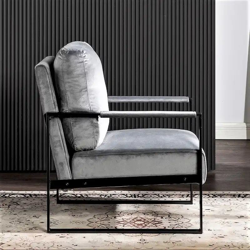 Fauteuil d'appoint en velours avec accoudoirs en métal, une place – Gris / Noir / Rose / Bleu
