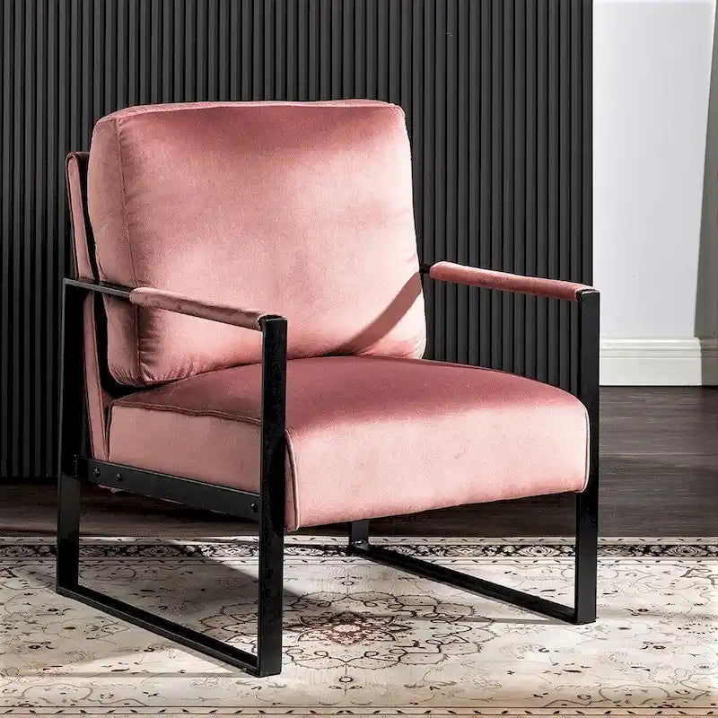 Fauteuil d'appoint en velours avec accoudoirs en métal, une place – Gris / Noir / Rose / Bleu
