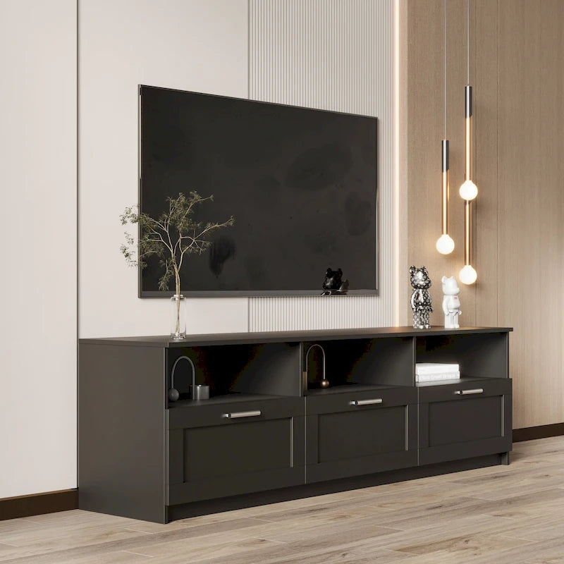 Meuble TV noir moderne avec 3 tiroirs, pour une personne