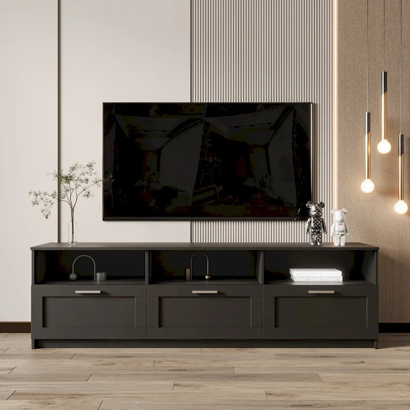 Meuble TV noir moderne avec 3 tiroirs, pour une personne