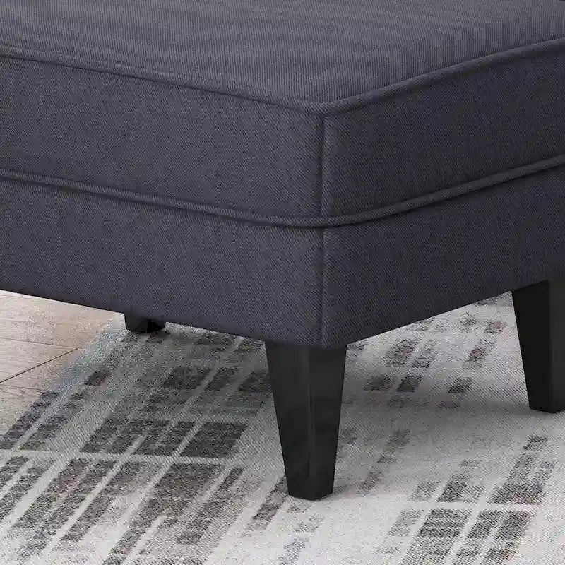 Fauteuil club capitonné et ottoman – Gris / Blé / Bleu, pieds marron foncé, 1 place