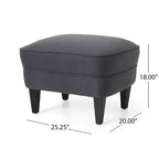 Fauteuil club capitonné et ottoman – Gris / Blé / Bleu, pieds marron foncé, 1 place