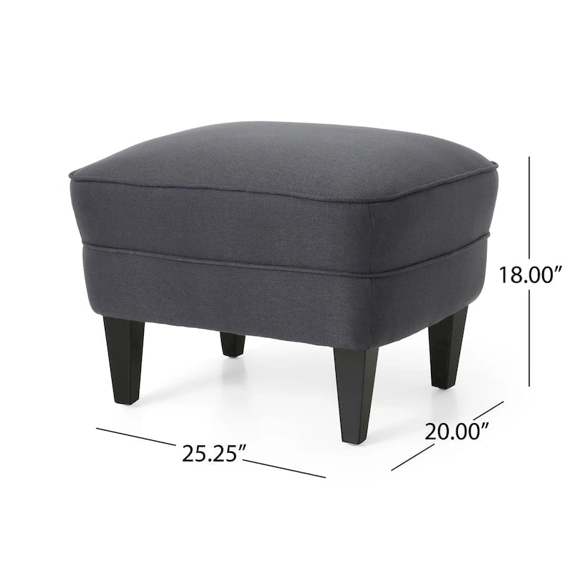 Fauteuil club capitonné et ottoman – Gris / Blé / Bleu, pieds marron foncé, 1 place