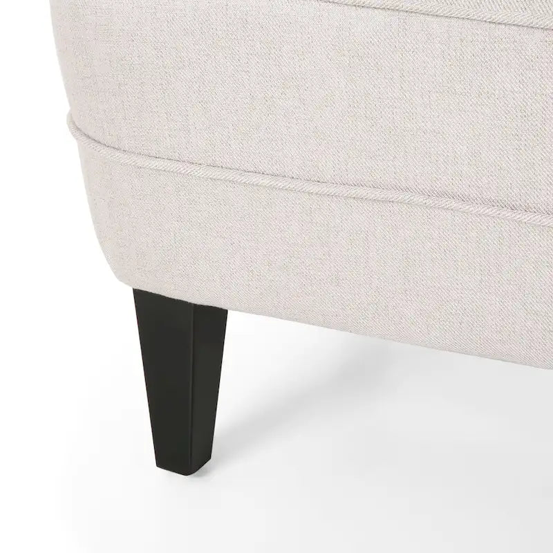 Fauteuil club capitonné et ottoman – Gris / Blé / Bleu, pieds marron foncé, 1 place