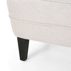 Fauteuil club capitonné et ottoman – Gris / Blé / Bleu, pieds marron foncé, 1 place