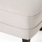 Fauteuil club capitonné et ottoman – Gris / Blé / Bleu, pieds marron foncé, 1 place