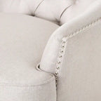 Fauteuil club capitonné et ottoman – Gris / Blé / Bleu, pieds marron foncé, 1 place