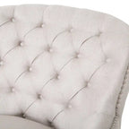 Fauteuil club capitonné et ottoman – Gris / Blé / Bleu, pieds marron foncé, 1 place