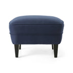 Fauteuil club capitonné et ottoman – Gris / Blé / Bleu, pieds marron foncé, 1 place