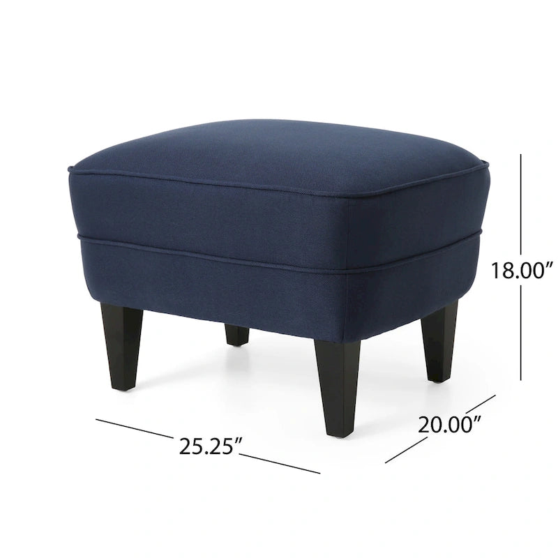 Fauteuil club capitonné et ottoman – Gris / Blé / Bleu, pieds marron foncé, 1 place