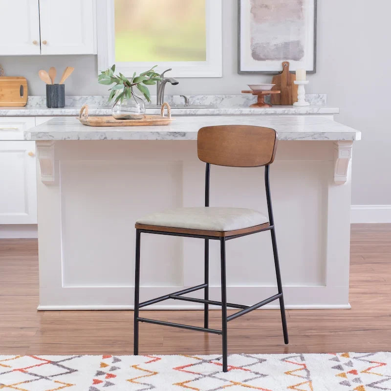 Tabouret de comptoir – Similicuir et dossier en bois, 1 place (Espresso / Crème)