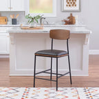 Tabouret de comptoir – Similicuir et dossier en bois, 1 place (Espresso / Crème)
