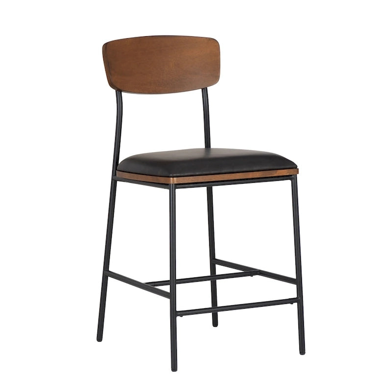 Tabouret de comptoir – Similicuir et dossier en bois, 1 place (Espresso / Crème)