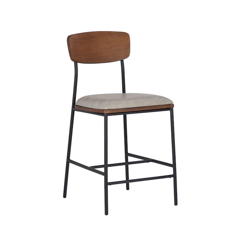Tabouret de comptoir – Similicuir et dossier en bois, 1 place (Espresso / Crème)