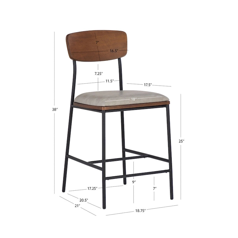 Tabouret de comptoir – Similicuir et dossier en bois, 1 place (Espresso / Crème)