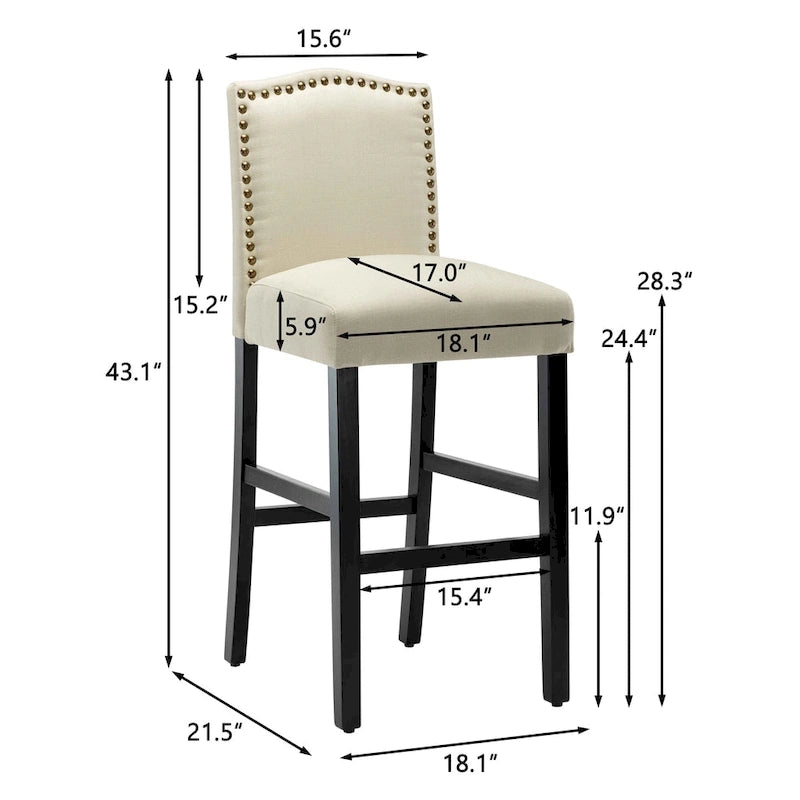 Tabouret de bar rembourré beige/gris/bleu clair, hauteur d'assise de 71 cm, lot de 2