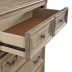 Commode 5 tiroirs – Blanc antique / Bisque patiné, style européen, montage par 1 personne