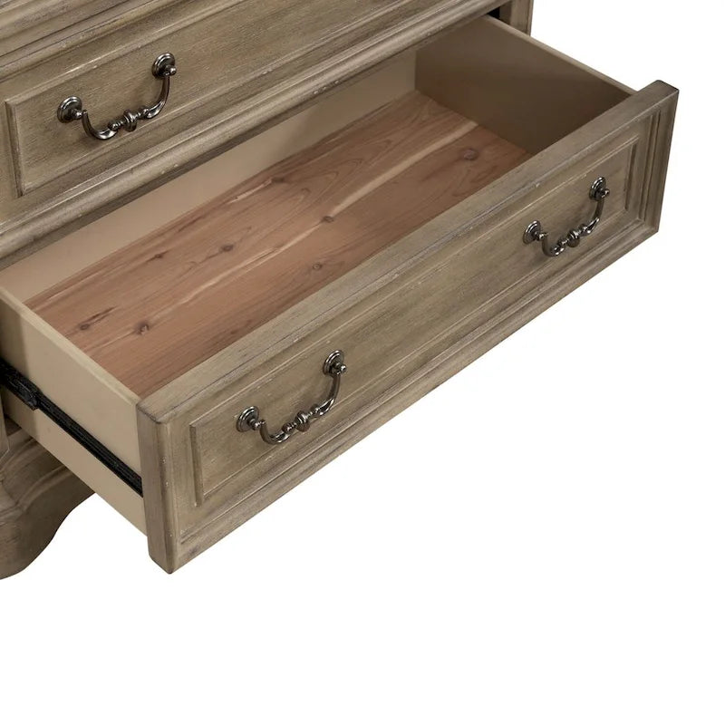 Commode 5 tiroirs – Blanc antique / Bisque patiné, style européen, montage par 1 personne