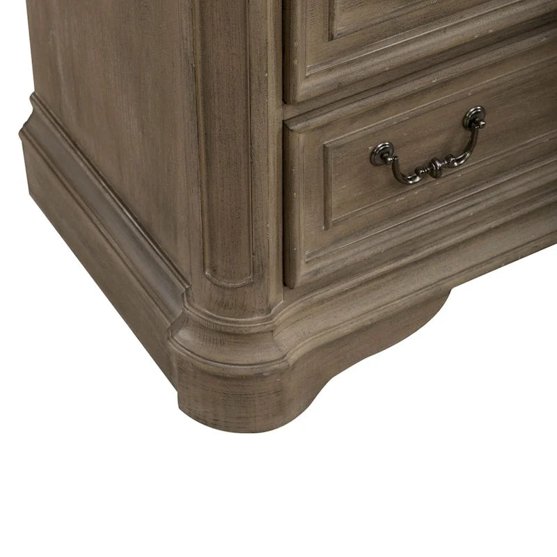 Commode 5 tiroirs – Blanc antique / Bisque patiné, style européen, montage par 1 personne