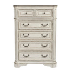 Commode 5 tiroirs – Blanc antique / Bisque patiné, style européen, montage par 1 personne