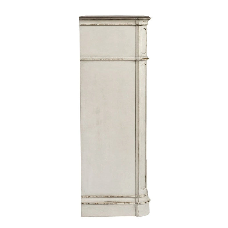 Commode 5 tiroirs – Blanc antique / Bisque patiné, style européen, montage par 1 personne