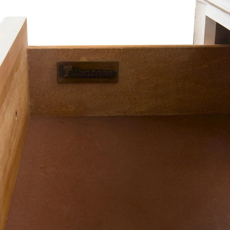 Commode 5 tiroirs – Blanc antique / Bisque patiné, style européen, montage par 1 personne