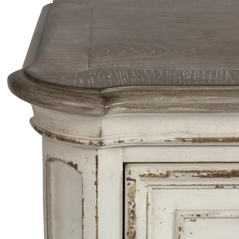 Commode 5 tiroirs – Blanc antique / Bisque patiné, style européen, montage par 1 personne