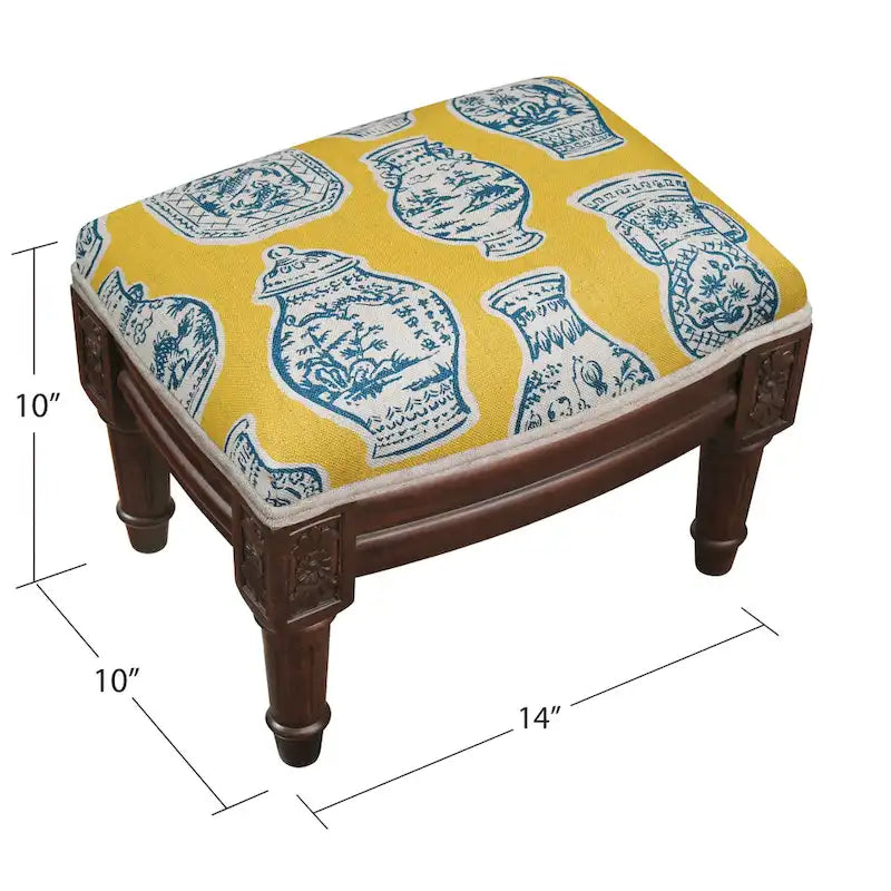 Repose-pieds avec imprimé de pot en porcelaine bleue et jaune, 1 personne