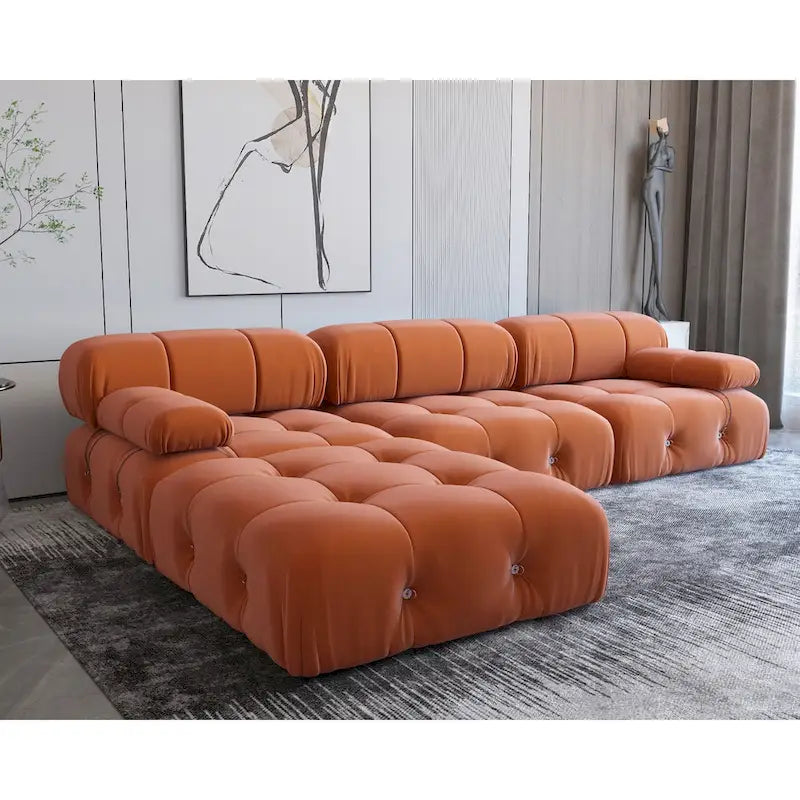Canapé modulable 4 places en velours orange