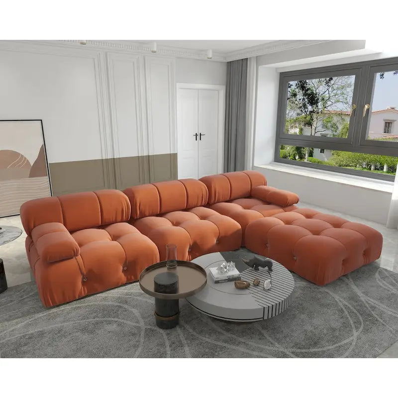 Canapé modulable 4 places en velours orange