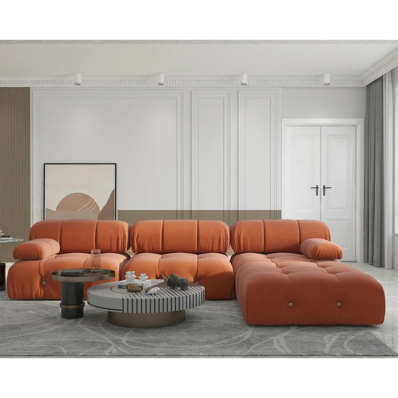 Canapé modulable 4 places en velours orange